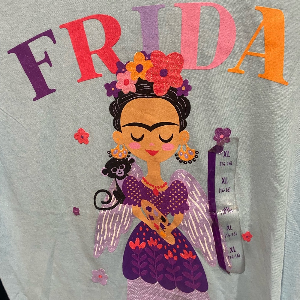 Frida Kids Long Sleeve Tee - Sky Blue Graphic Design - Picture 3 of 3